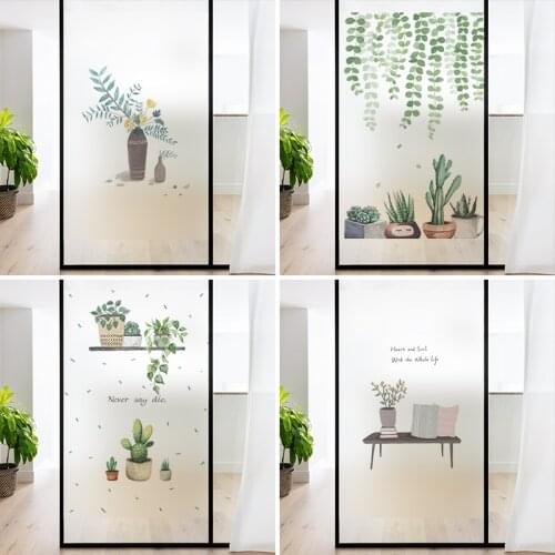 Plant potted plant pattern kitchen window glass toilet bathroom film toilet peep-proof frosted window grille anti-light film