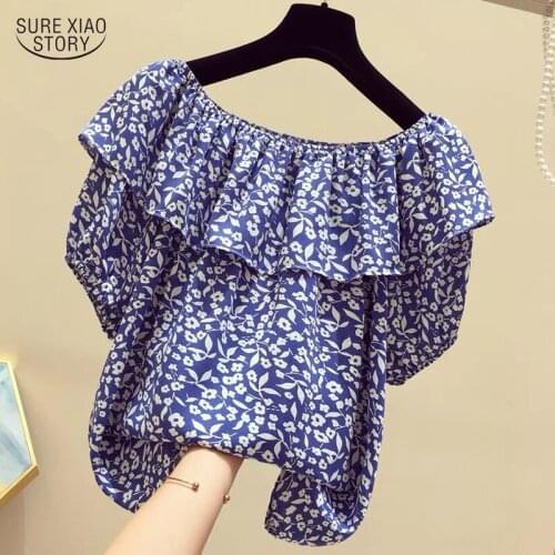 2021 One-neck Chiffon Shirt Women Summer Short-sleeved Blouses Lady Loose Half-sleeved Fashion Shirt Short Cover Belly Top 15435