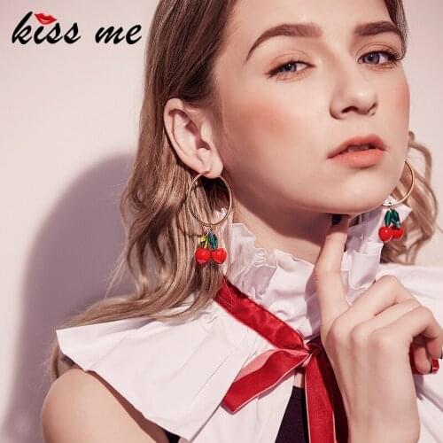 KISS ME Cute Red Enamel Cherry Drop Earrings Alloy Vintage Maxi Earrings for Women Fashion Jewelry