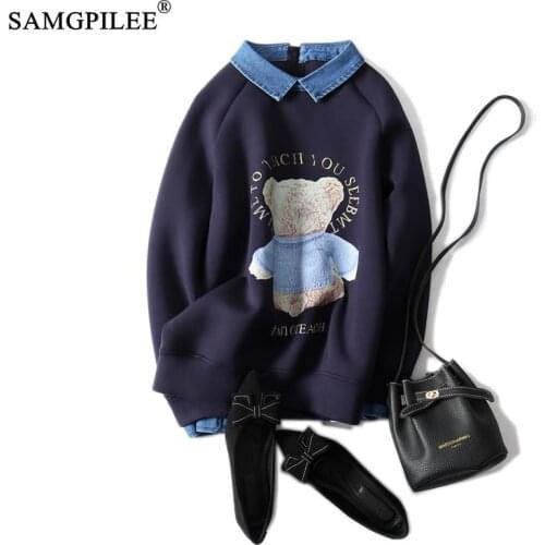 Autumn Sweatshirts Women 2021 Casual Oversized Jacket Cotton Full Sleeve Cartoon Pullovers Turn-down Collar Winter Clothes Woman