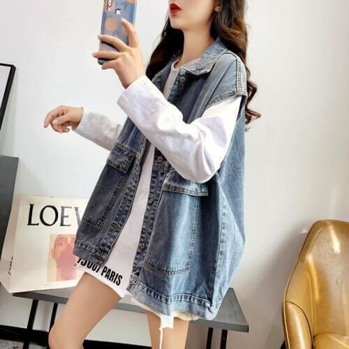 2021 Spring Autumn Single-breasted Casual Waistcoats Denim Vest Female Slim Jacket Sleeveless Jackets Feminine Coat Y161