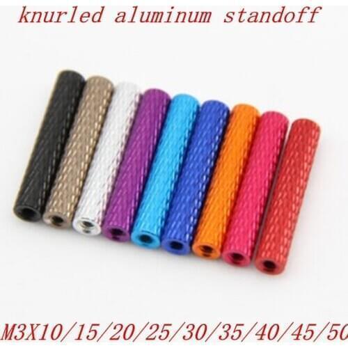 10pcs/lot m3 3mm colourful aluminum knurled spacer standoff m3x10/15/20/25/28/30/35/37/40/45/50