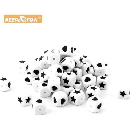 Keep&Grow 10pcs 12mm Silicone beads Star Love letter Food Grade Silicone Beads Baby Teether DIY Pacifier Pendant Jewelry Making