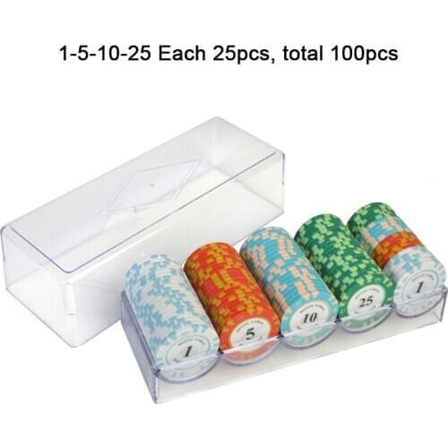 100pcs/set Clay Chips Las Vegas Casino Taxes Hold'em Poker Chips Sets With Acrylic Case ABS/Clay/Ceramic Pokers Coins