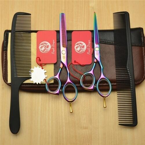 1014Z 5.5'' 4Pcs Suit Purple Dragon Professional Hairdressing Scissors Japan 440C Cutting Scissors Thinning Shears Hair Scissors