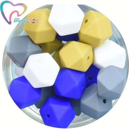20 PCS Silicone Beads 14 MM Hexagon BPA Free Food Grade Silicone Baby Teething Toy Baby Teether Nursing Pacifier Clip Necklace