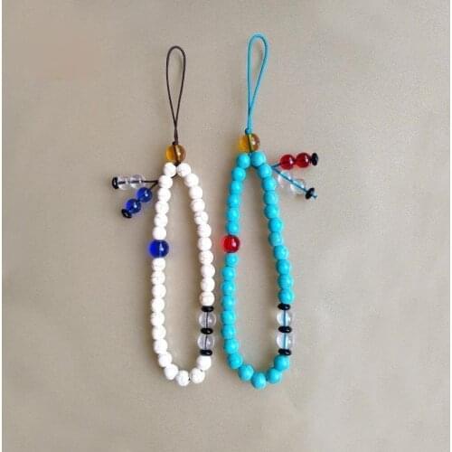 2021 Cute Luxury KeyChains for Women Keyring Car Keys Bag Key Chains Blue Stone Beads Tassel Cord Pendant Charm for Phone Gifts