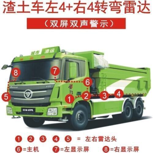 24V truck right side four sensor left side four sensor dual LED display dual louder siren warning truck blind spot sensor