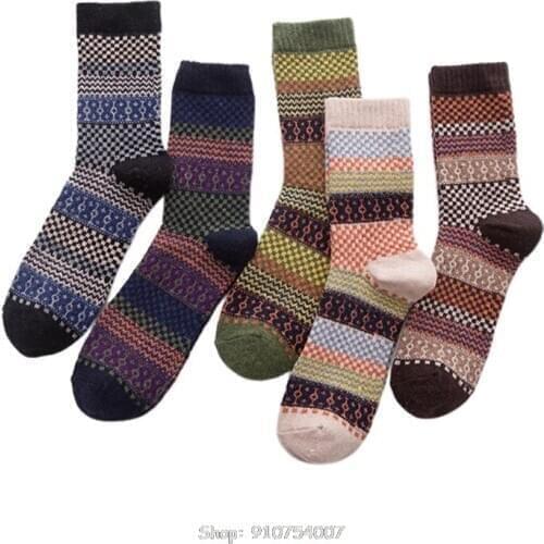 5 Pairs Mens Wool Cashmere Socks Warm Winter Thick Business Vintage Comfortable Casual Dress Sock N04 20 Dropship
