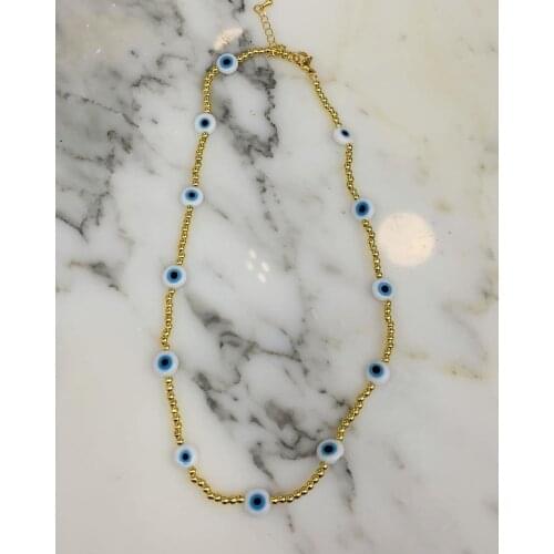 5PCS, Round Flat Shape Eye Bead Lampwork Glazed Glass Beads Necklace Handmade Vintage Gold Beaded Jewelry