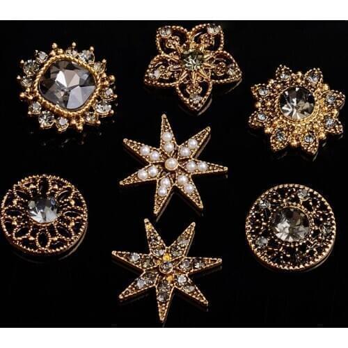 5Pcs/Lot Rhinestone Pearl Flower Plate Diamond Button Jewelry Scarf For Hair Accessories Sewing Decorative Clothing Coat Buttons
