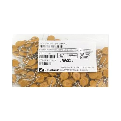 500PCS x 60R050XU 60V 0.5A PTC POLYFUSE RADIAL LEADS PTC Resettable Fuse 60R050