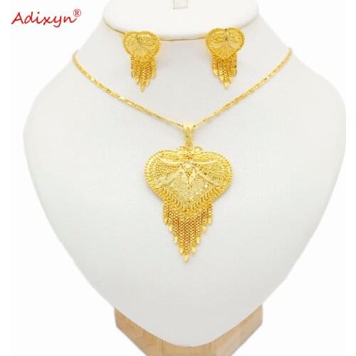 Adixyn Hawaiian NEW 24K Gold Color jewelry sets Necklace Pendant Earrings Jewellery set for Women Party Gifts N08288