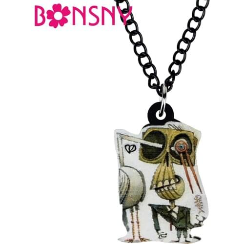 Bonsny Acrylic Halloween Cartoon Zombie Necklace Chain Choker Pendant Jewelry For Women Girls Teens Festival Party Gift Charms