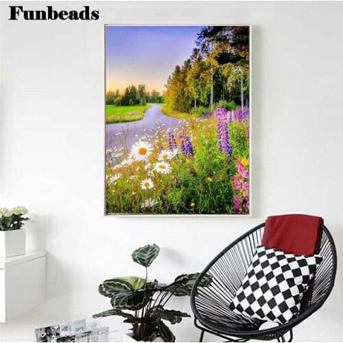 5d DIY Diy Diamond painting Flowers on the side Rhinestone Cross stitch natural landscape Picture Diamond embroidery gift FF987