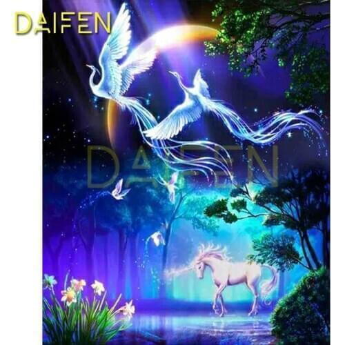 Full Square Diamond painting Unicorn horse Full Round Diamond mosaic moon Phoenix Bird DIY Diamond embroidery Cross stitch lake