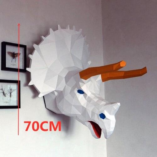 Huge Triceratops Dinosaur Head Animal Wall Decor Paper Model Home Art Decoration Background 3D Papercraft DIY Handmade Adult Toy