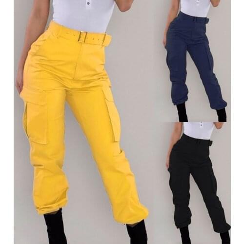 Casual Pockets Patchwork Streetwear Cargo Pants Women Joggers Solid High Waist Loose Female Trousers Korean Style Ladies Pants