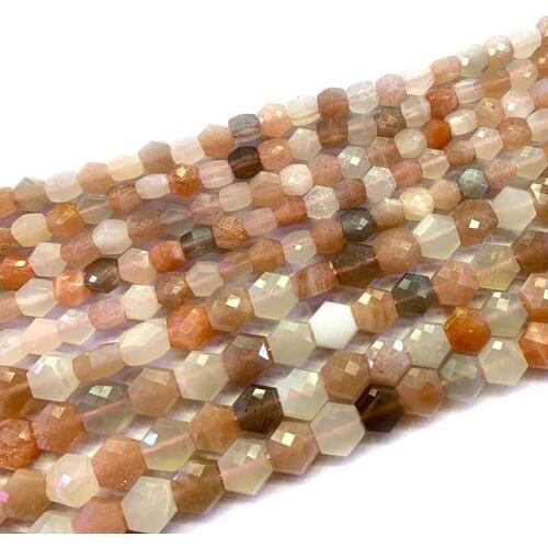 4-6mm Natural Sunstone Beads hexagon Geometric Shape DIY Loose Stone Beads For Jewelry Making Beads Accessories For Women Gift
