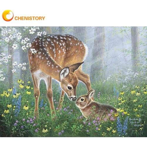 CHENISTORY Painting By Numbers Kits For Beginner Deer And Rabbit Animal Oil Paints Unique Gift Framed Oil Acrylic Paints Home Ar