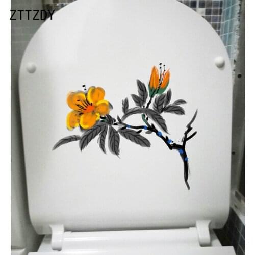 ZTTZDY 22.9*20CM Ink Painting Yellow Flower Classical Home Decor Toilet Seat Stickers Rooms Wall Decoration T2-0543