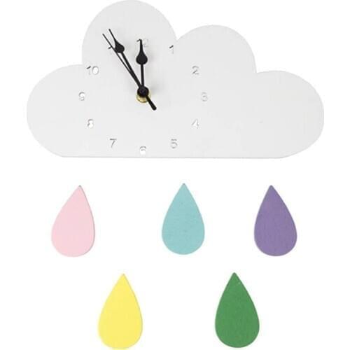 Wooden Wall Clock for Home Decor 3D Cloud Raindrop Shaped Large Digital Clocks Living Room Kids Children Bedroom Decorations