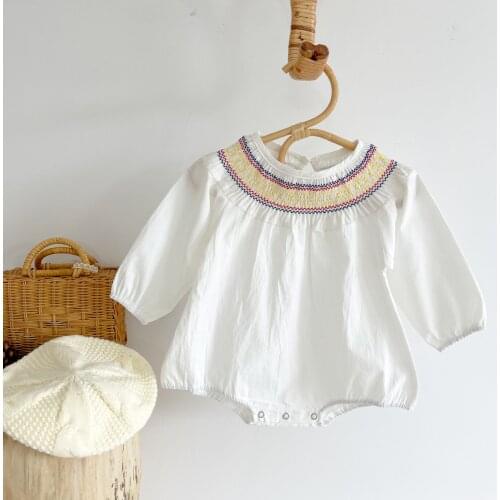 Baby Girl Long Sleeve Bodysuits Autumn Clothes Embroidery Collar Bodysuit Child Girls Candy Color Overalls Outfits