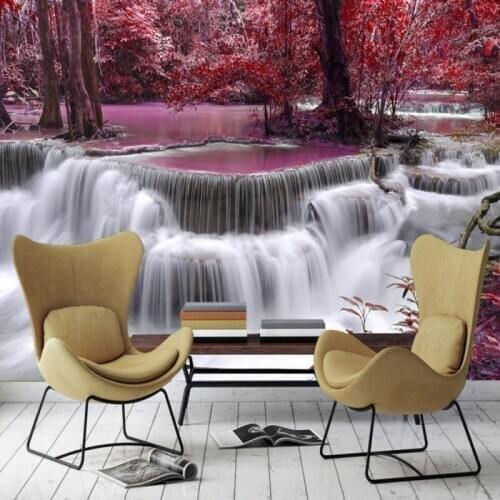 Dropship Colomac Wallpaper Forest Waterfall Long Flowing Beautiful Scenery Custom Wallpaper Wallpapers for Bed Room Papel Mural