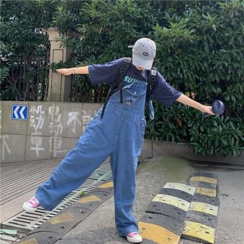 Loose Suspenders Denim Rousers Denim Overalls Female Crop Pants Vintage Women Overalls Jeans Autumn High Waist Korean