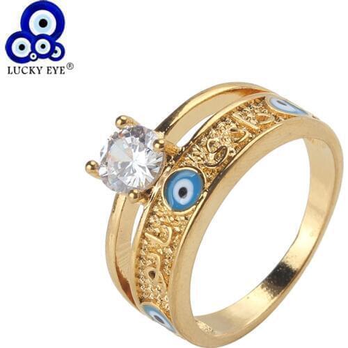 Lucky Eye Gold Color Evil Eye Rings Crystal Luxury Party Ring For Women Men Ring Jewelry Bridal Sets EY2852
