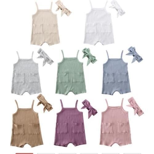 Lamuusaa Baby Girls Boys One Piece Cotton Romper Solid Color Sleeveless Jumpsuit Bodysuit Summer Clothes 0-24M