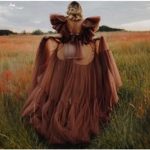 LZY012 Sexy Bridal Maternity Dresses Ruffled Short Sleeve Long Tulle Sheer Prom Party Dress For Photo Shoot Custom Made Robes