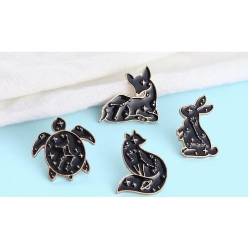 Fashion Simple Constellation Brooch Cute Cartoon Rabbit Tortoise Fox Sika Deer Metal Enamel Brooch Lapel Backpack Jewelry Gift