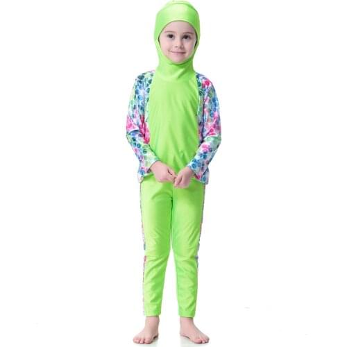 Dubai Muslim Swimwears Two-Piece Suits Islamic Children Modest Hooded Swimsuits Girls Islam Beach Wear Swimming Diving Burkinis