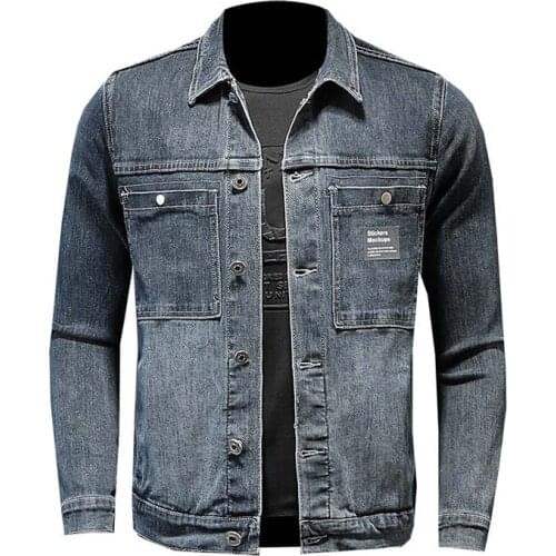 Mcikkny Men Fashion Casual Biker Denim Jackets Spring Stretch Vintage Outwear Tops For Male Embroidery