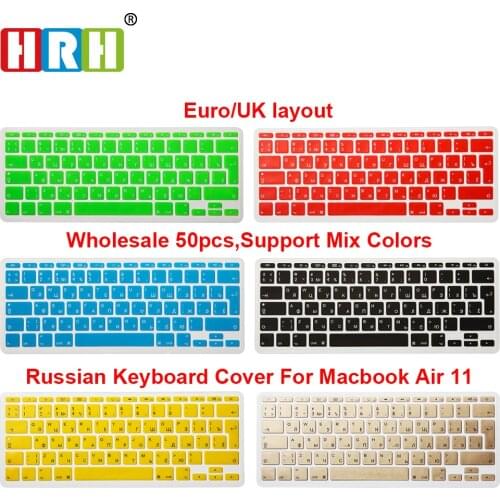 HRH 50pcs/Lot EU UK Russian Letter Alphabet Soft Silicone Keyboard Protector Flim Cover Skin For MacBook Air 11.6 Inch 11"
