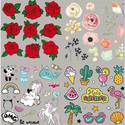 Flower Unicorn Stickers On Clothes Diy Vinyl Tops Heat Transfer Fashion Appliqued Pineapple Patch Girl Boy Baby Shirt Parches