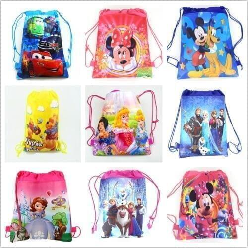 1Pcs Disney Cars Mickey Minnie Coco Sofia Frozen Six Princess Winnie Non-woven Shopping Bag Drawstring Backpack party supplies