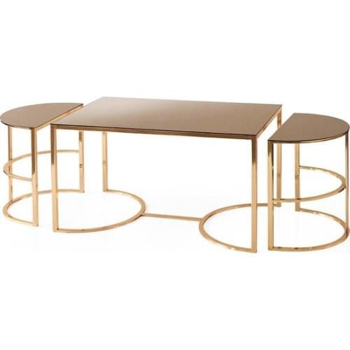 New Modern Walnut Furniture & Wood Iconic Gold Glass Medium Tripod Kit coffe table table basse