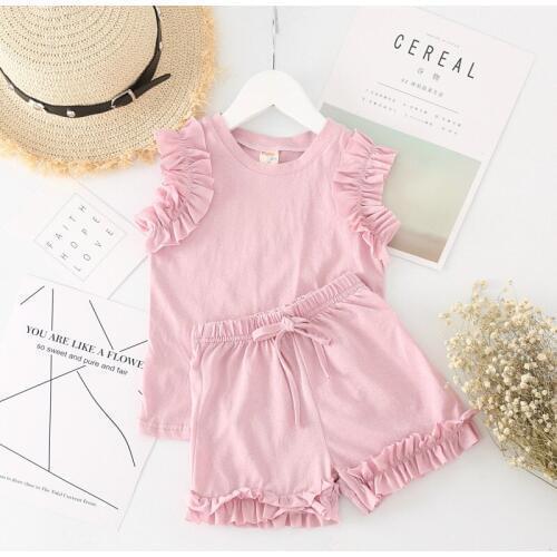 2018 new girls short-sleeved summer new joker two-piece girls outfits girl clothes