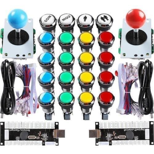 New Arcade MAME DIY Kits Parts Zero Delay USB PC Encoder + 4/8 Way Joystick + 20 X LED silver Push Buttons For Raspberry Pi