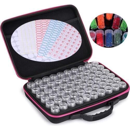 NEW 60 Bottles Diamond Painting Box Tool Container Storage Box Carry Case Holder Hand Bag Zipper Design Shockproof Durable