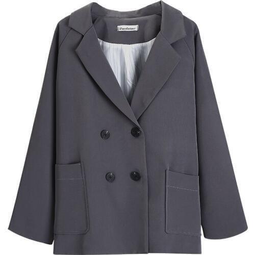 Spring Autumn New British Style Double-Breasted Suit Jacket Female Long Section Loose Fashion Casual Code Small Suit K53