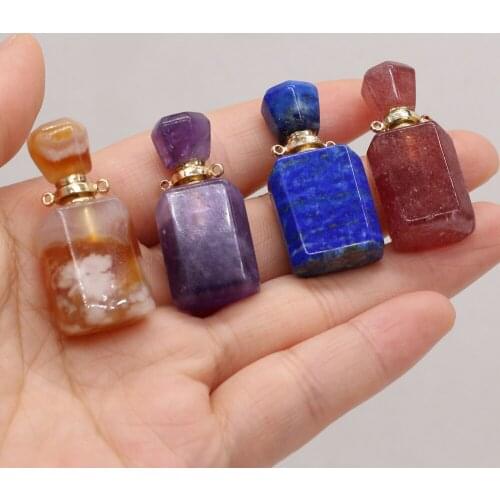 Wholesale 2021 New Natural Semi-precious Lapis lazuli Stone Perfume BottleConnector for DIY Necklace Bracelet Making Jewelry