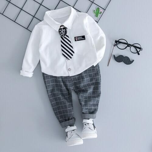 1-3 year autumn children clothing Long sleeve white bow tie shirt suit British gentleman baby 1st Birthday dress kids boy outfit