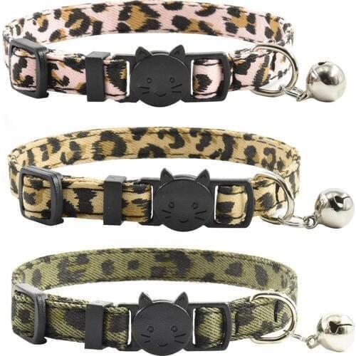 Cat Collar Breakaway with Bell Leopard Durable & Safe Cute Kitten Collars Safety Adjustable Kitty Collar for Cat Puppy 7.5-11in