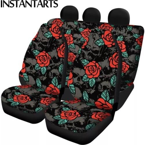 INSTANTARTS Rose Flower Sugar Skull Printed Nonslip Car Protector Vehicle Seat Cushion Universal Car Front/Rear Car Seat Covers