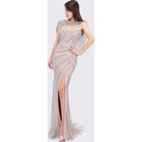 Luscious Delia Dubai Luxury V-Neck Sexy Sparkly Evening Dresses 2021 Diamond Sleeveless Formal Gowns