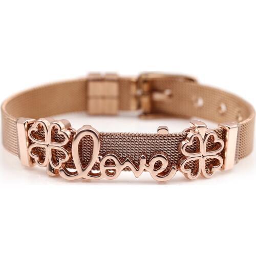 Seialoy Rose Gold Stainless Steel Mesh Charm Watch Belt Bracelets For Men Water Lucky Letter LOVE Beaded Bracelet Bangle