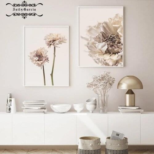 Modern Dried Blooming Flower On Beige Canvas for Living Room Home Decoration Painting Wall Art Posters Prints Interior Pictures